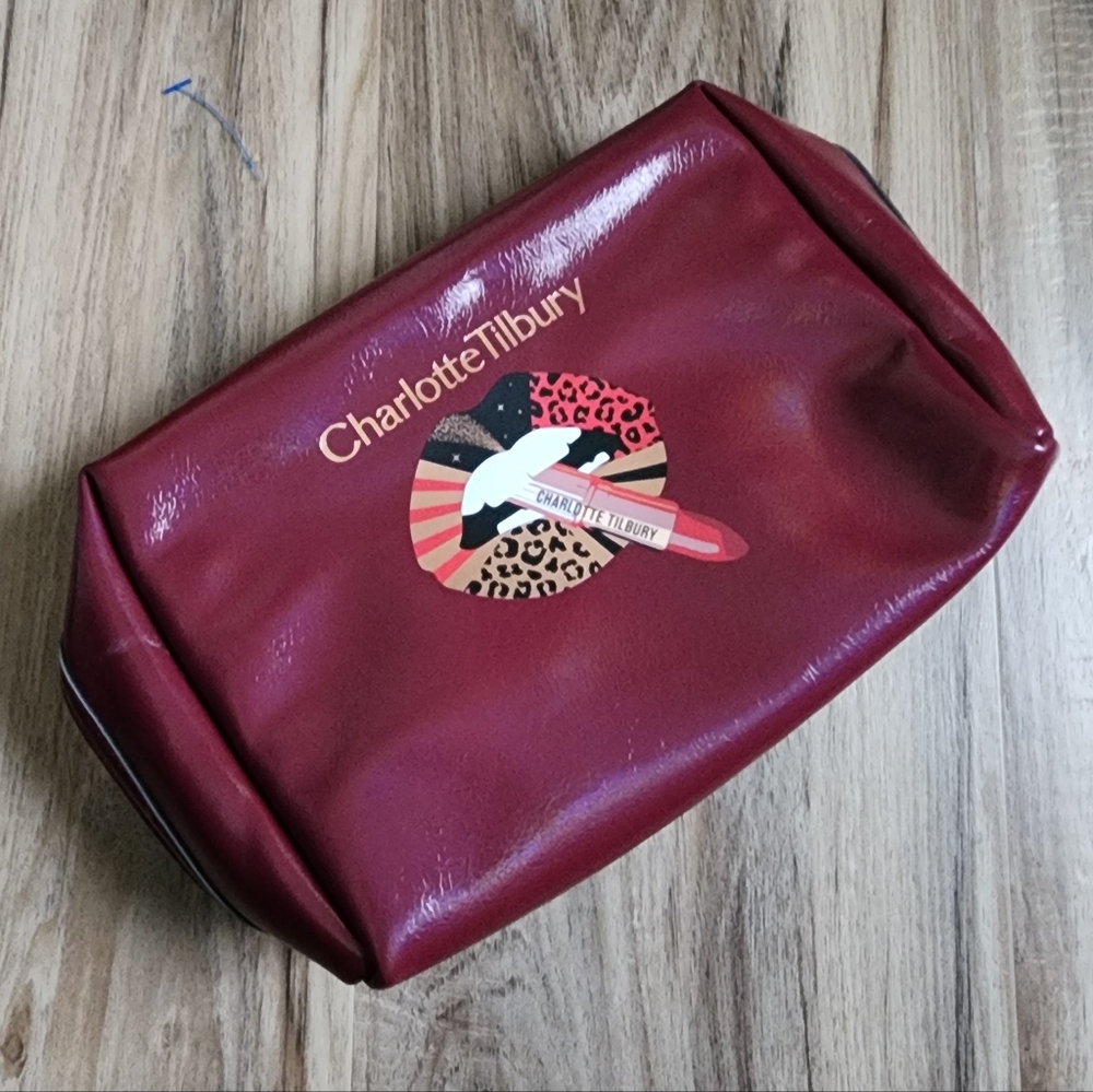 Charlotte Tilbury Deep Wine Red Cosmetic Pouch with Lip Graphic